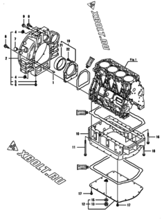  Двигатель Yanmar 4TNV98-ZNCR2L, узел -  Маховик с кожухом и масляным картером 