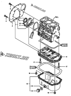  Двигатель Yanmar 3TNV76-XZN, узел -  Крепежный фланец и масляный картер 
