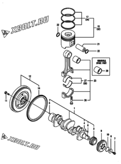  Двигатель Yanmar 4TNV98T-ZNPZ, узел -  Коленвал и поршень 