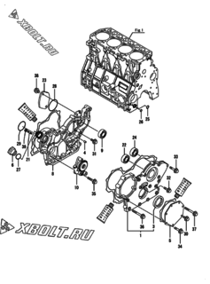  Двигатель Yanmar 4TNE98-BQMFK, узел -  Корпус редуктора 
