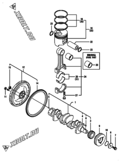 Двигатель Yanmar 4TNE98-BQMFK, узел -  Коленвал и поршень 
