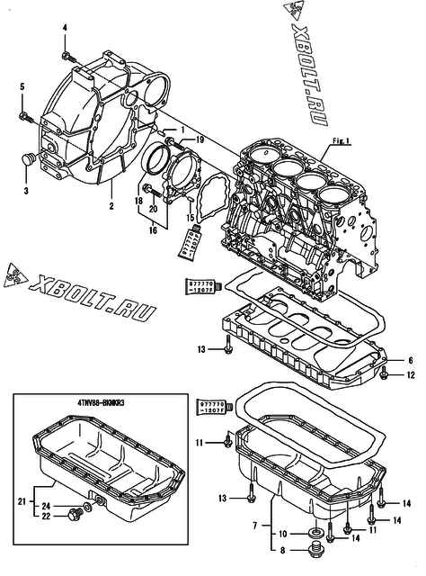  Маховик с кожухом и масляным картером двигателя Yanmar 4TNV88-BKNKR3