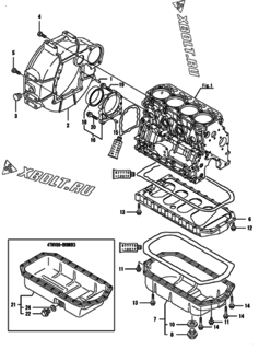  Двигатель Yanmar 4TNV88-BKNKR, узел -  Маховик с кожухом и масляным картером 