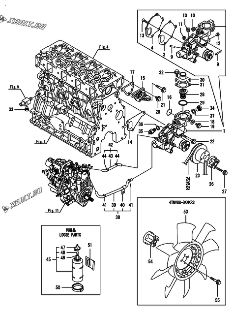  Система водяного охлаждения двигателя Yanmar 4TNV88-BKNKR3