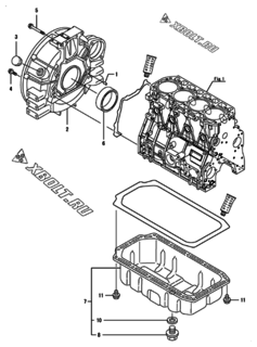  Двигатель Yanmar 4TNV94L-ZXSDB, узел -  Маховик с кожухом и масляным картером 
