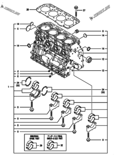  Двигатель Yanmar 4TNV84T-ZMTR, узел -  Блок цилиндров 