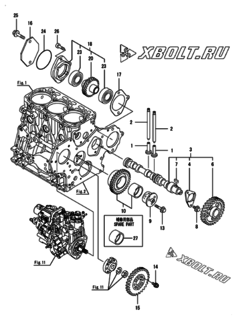  Двигатель Yanmar 3TNV88-BDTE, узел -  Распредвал и приводная шестерня 