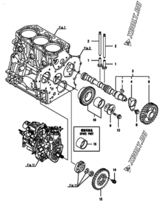  Двигатель Yanmar 3TNV88-BGMF, узел -  Распредвал и приводная шестерня 