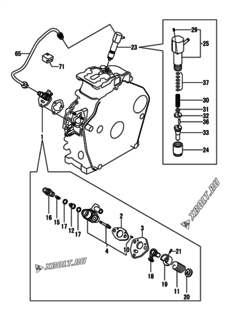  Двигатель Yanmar L70N6FF1L1AA, узел -  Топливный насос высокого давления (ТНВД) и форсунка 