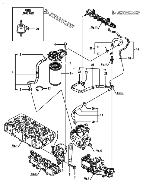  Топливопровод двигателя Yanmar 3TNV88C-DTR4